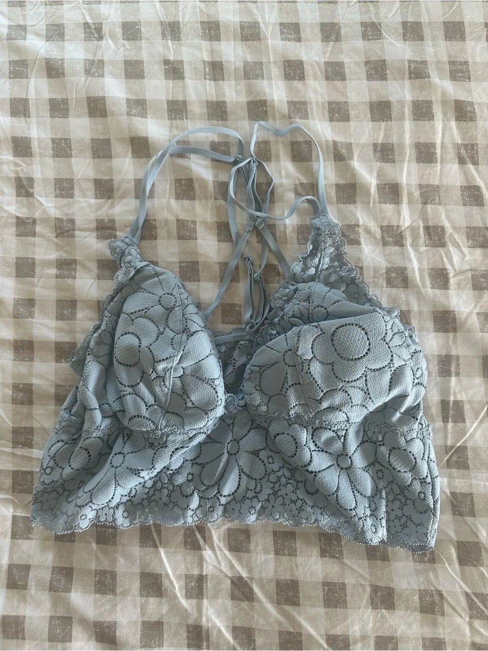 aerie Lace Bralette - Light Blue Floral Lace Halter Bralette